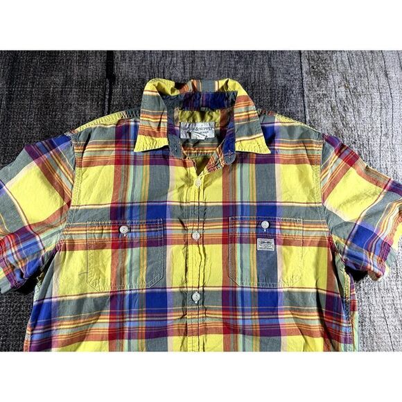 Denim & Supply Ralph Lauren Short Sleeve Shirt Mens Large Yellow Plaid Preppy - Picture 2 of 6